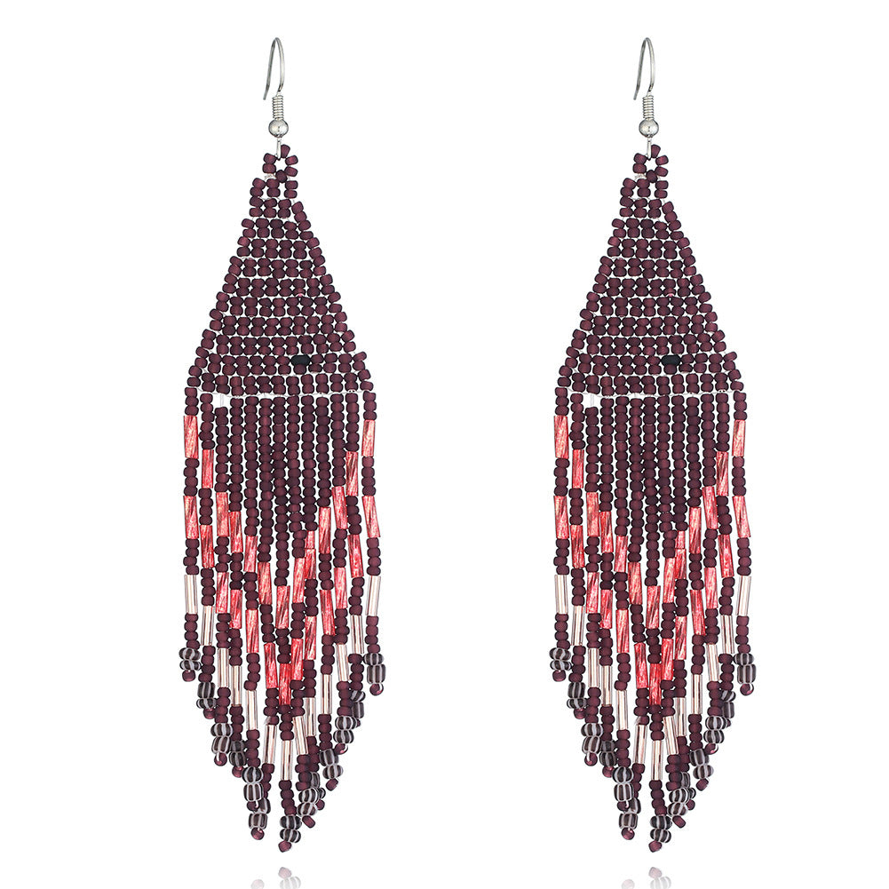 Wholesale Original design handmade rice beads tassel earrings personality Bohemian tassel earrings